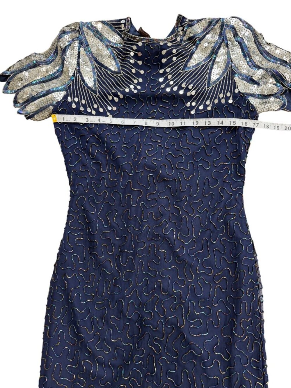 Vtg Laurence Kazar Women Size S Beaded Sequin Cocktail Dress Navy Blue Silk 80s - Picture 5 of 7